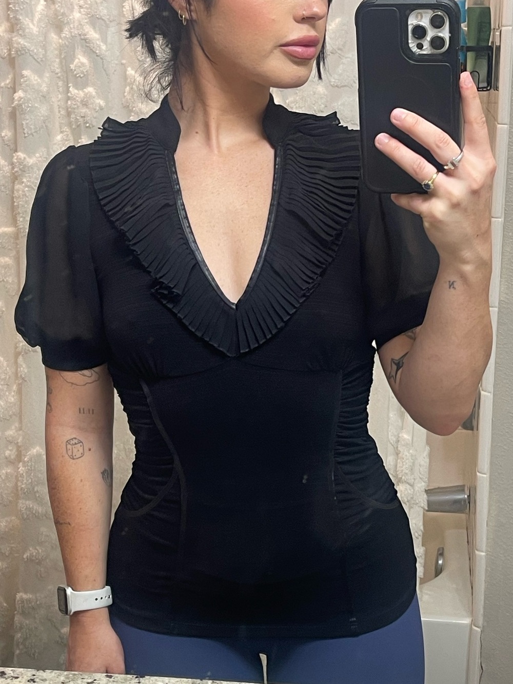 Gorgeous vintage XOXO Black mesh top with ruffle details